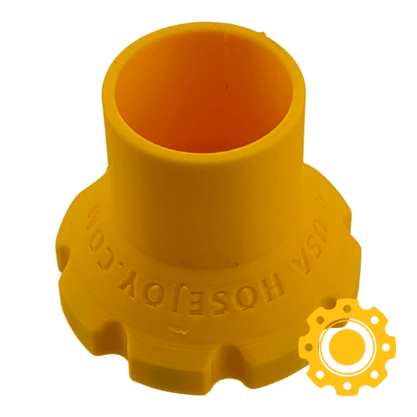 Yellow magnetic dust hose adapter for woodworking dust collection tools.
