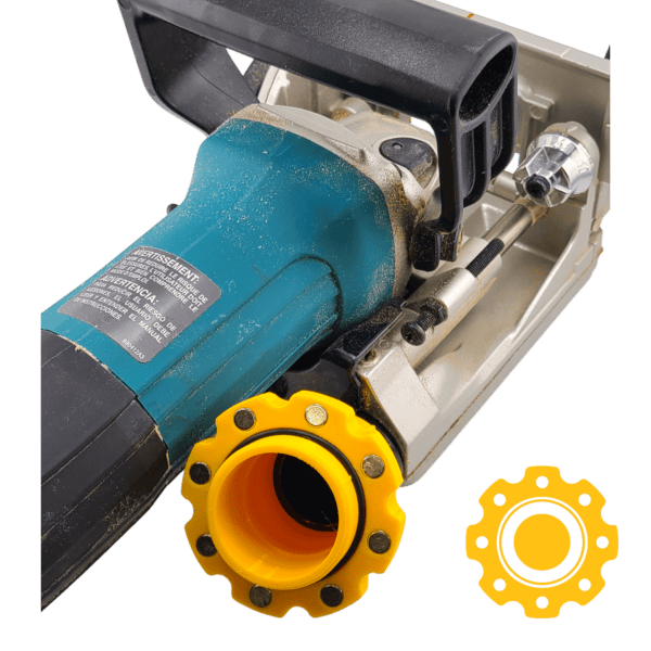 Magnetic dust hose adapter for Makita biscuit joiners and drywall jigsaws, ensuring efficient dust c.