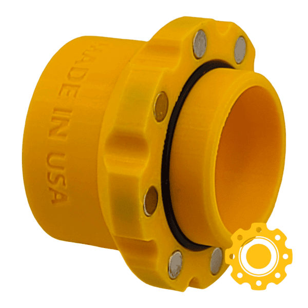 1.25-inch magnetic vacuum hose quick connect adapter for woodworking dust collection systems.