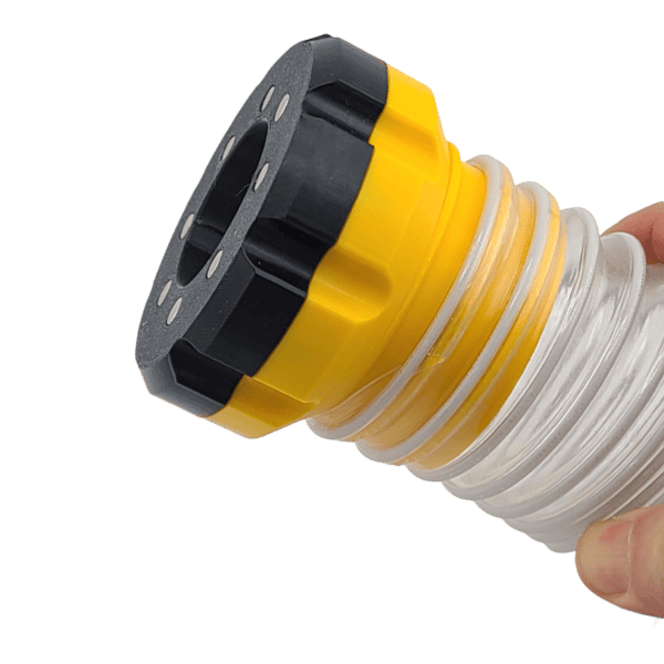 Magnetic dust extractor adapter for 2-1/2" and 1-1/4" vacuum hoses.