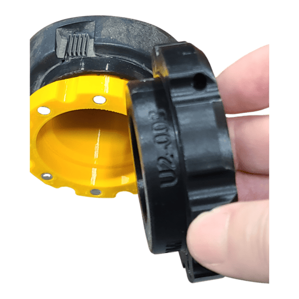 Magnetic dust extractor size-down adapter for connecting 2-1/2" and 1-1/4" vacuum hoses.