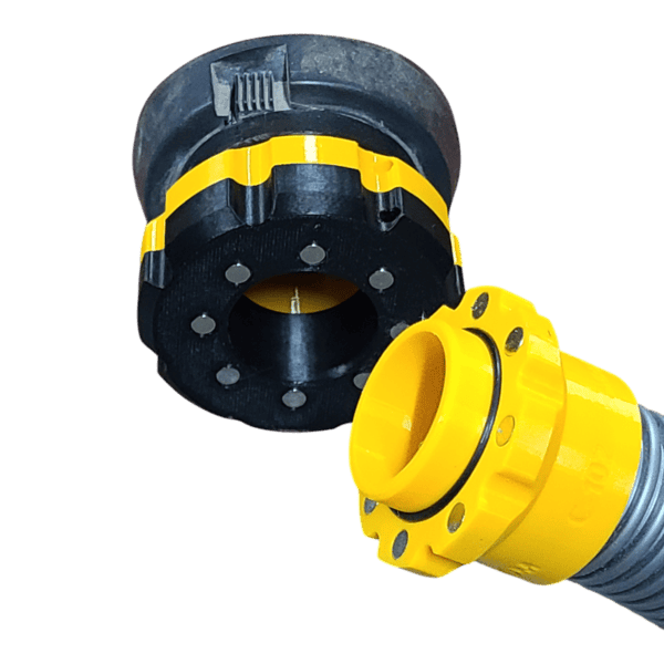 Magnetic dust extractor adapter for 2-1/2" and 1-1/4" vacuum hoses.