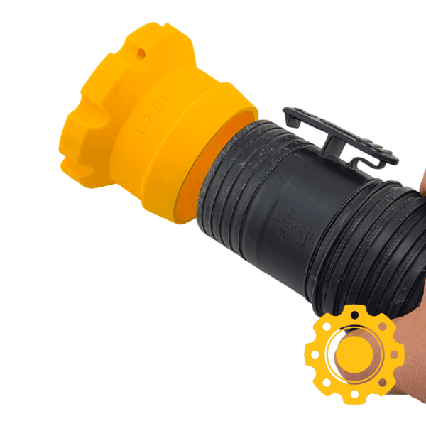 Magnetic adapter for 2.5" vacuum hoses, compatible with Ridgid and ShopVac tools.