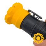 Magnetic adapter for 2.5" vacuum hoses compatible with Ridgid and ShopVac tools.
