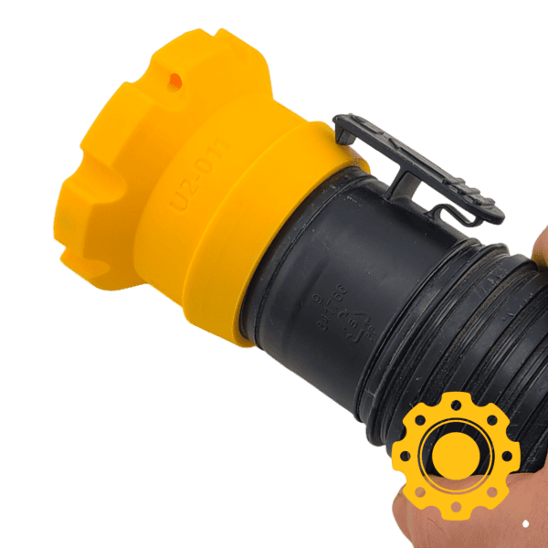 Magnetic adapter for 2.5" vacuum hoses compatible with Ridgid and ShopVac tools.