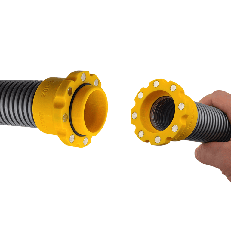 Magnetic vacuum hose quick connect adapters for woodworking dust collection systems.