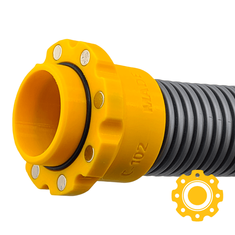 Magnetic vacuum hose adapter for quick connection to woodworking dust collection systems.