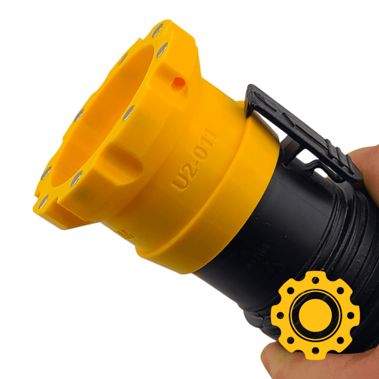 Magnetic adapter for 2.5" vacuum hoses compatible with Ridgid and ShopVac tools.